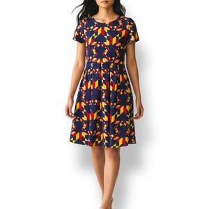 4/$20 LuLaRoe Amelia Dress - Small S - Navy Geometric Fit & Flare Stretch
